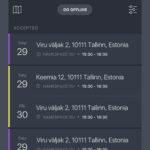 List of accepted tasks viewed from a mobile device
